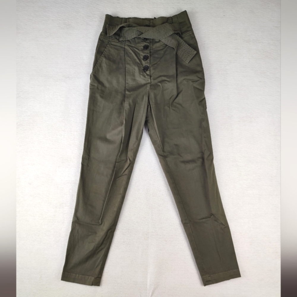 A.L.C Krew High-Waisted Tie-Waist Pants In Olive Size 2 Retail: $395 - Picture 3 of 7